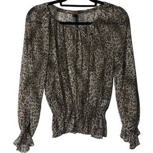 Kay Celine Sarah Style Blouse Leopard Animal Print Small USA Sheer Peplum